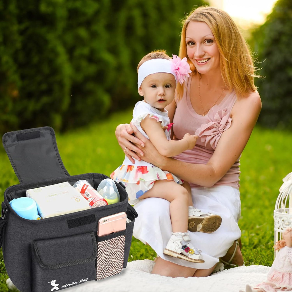 Praktische Stroller Tasche für Kinderwagen – Organizer mit Schultergurt und Fächern