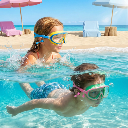 Kindergerechte Schwimm Brillen mit großen Rahmen & Anti-beschlag System
