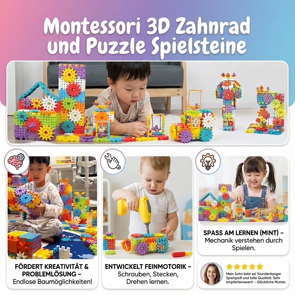 Montessori 3D Zahnrad und Puzzle Spielsteine