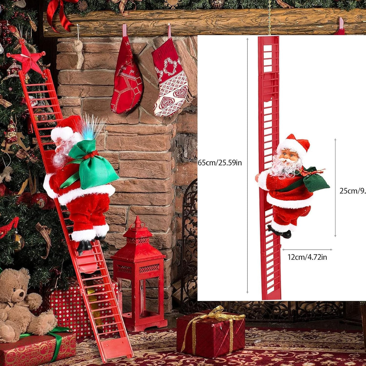 Kletternder Weihnachtsmann mit Leiter