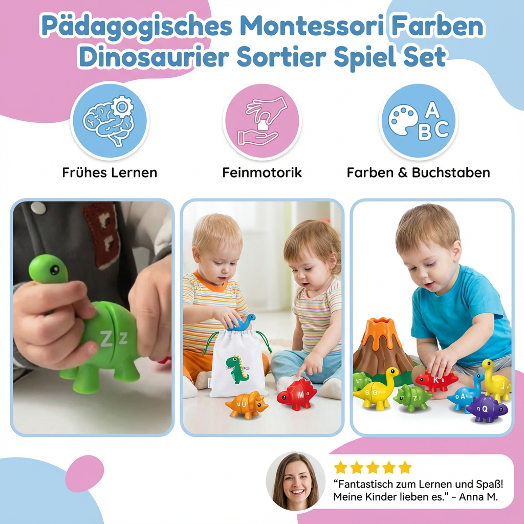 Pädagogisches Montessori Farben Dinosaurier Sortier Spiel Set
