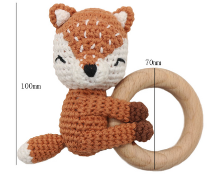 Baby Beißring aus Holz mit Häkel-Tier – Greifling & Zahnungshilfe für Neugeborene