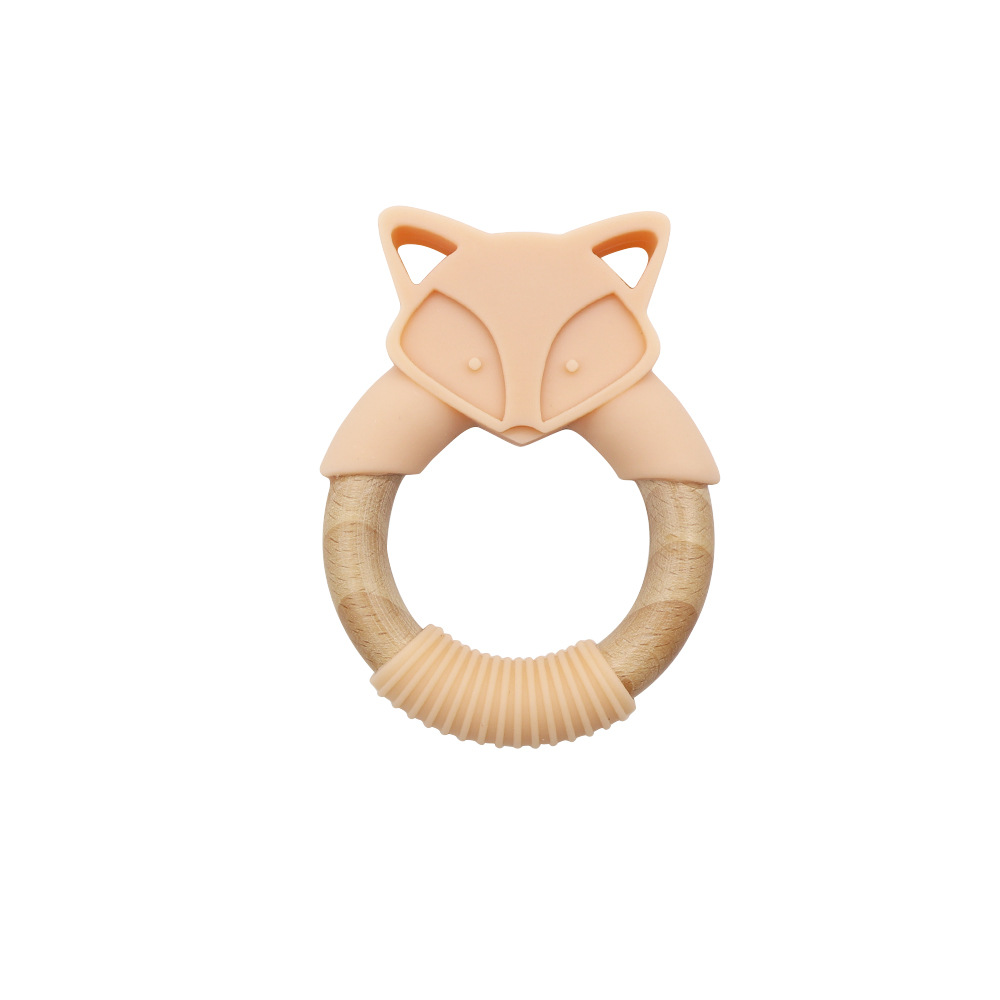 Baby Beißring aus Holz und Silikon – Zahnungshilfe im Fuchsdesign