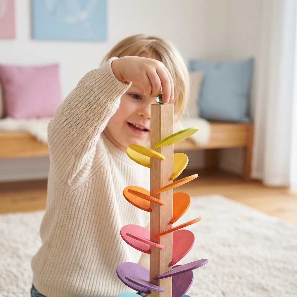 Montessori Regenbogen Murmel Holzturm