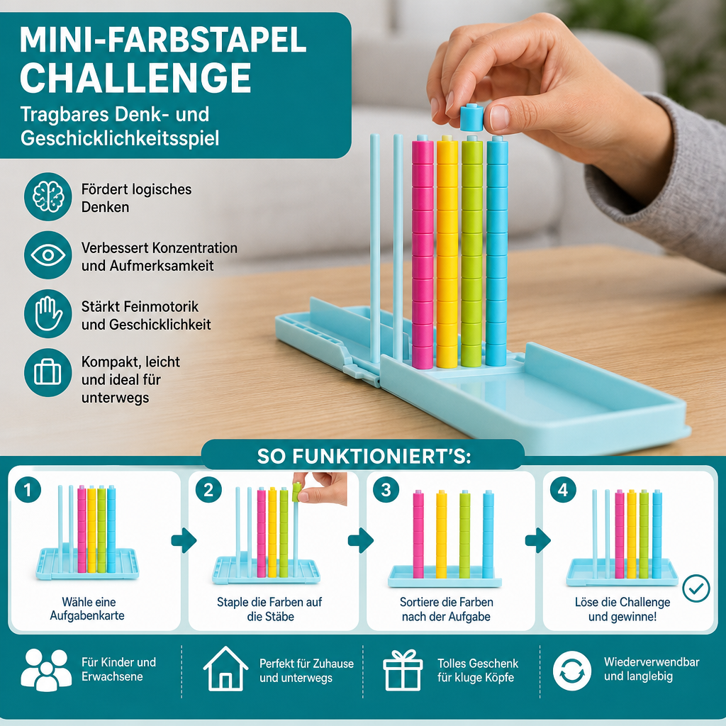Mini-Farbstapel-Challenge – Tragbares Denk- und Geschicklichkeitsspiel
