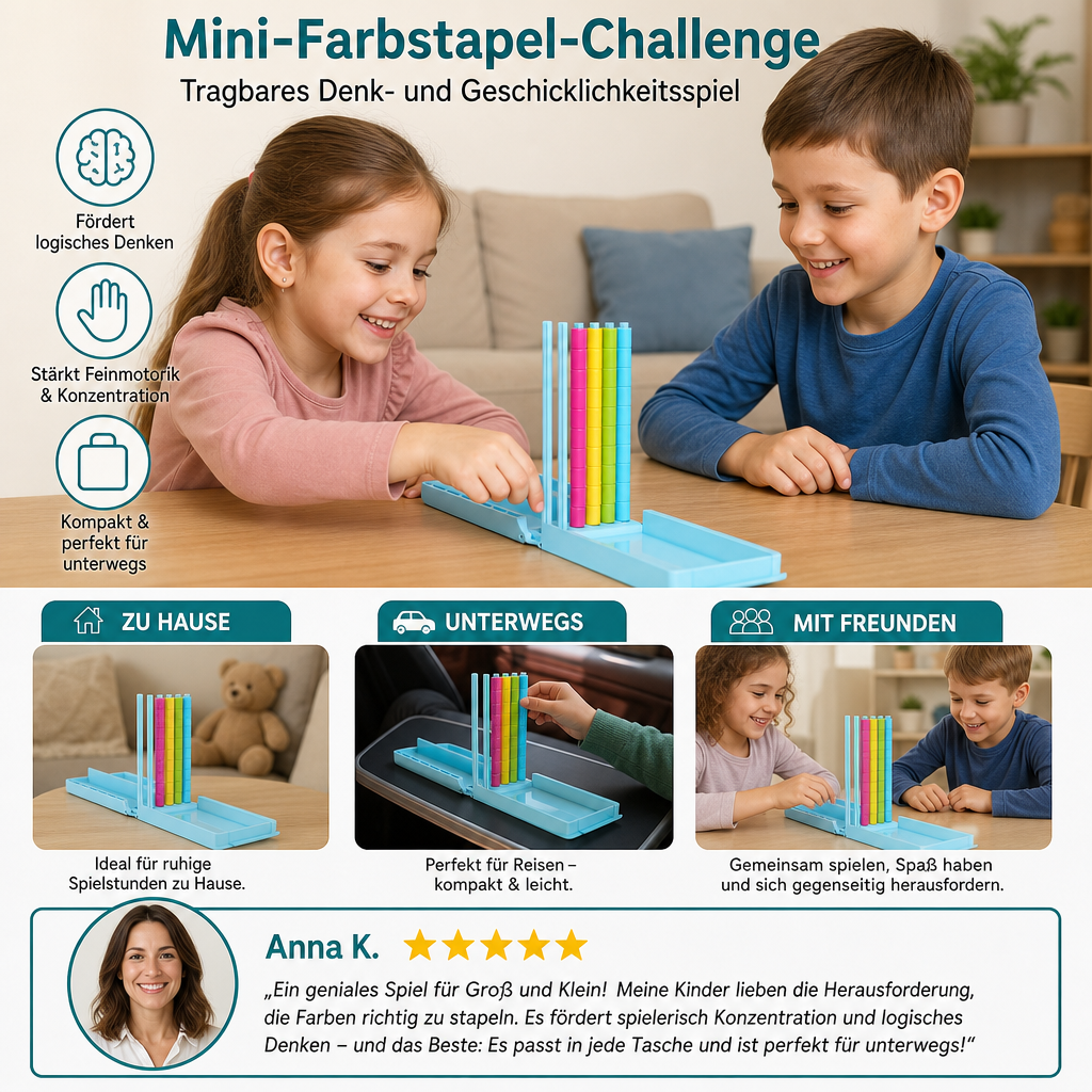 Mini-Farbstapel-Challenge – Tragbares Denk- und Geschicklichkeitsspiel