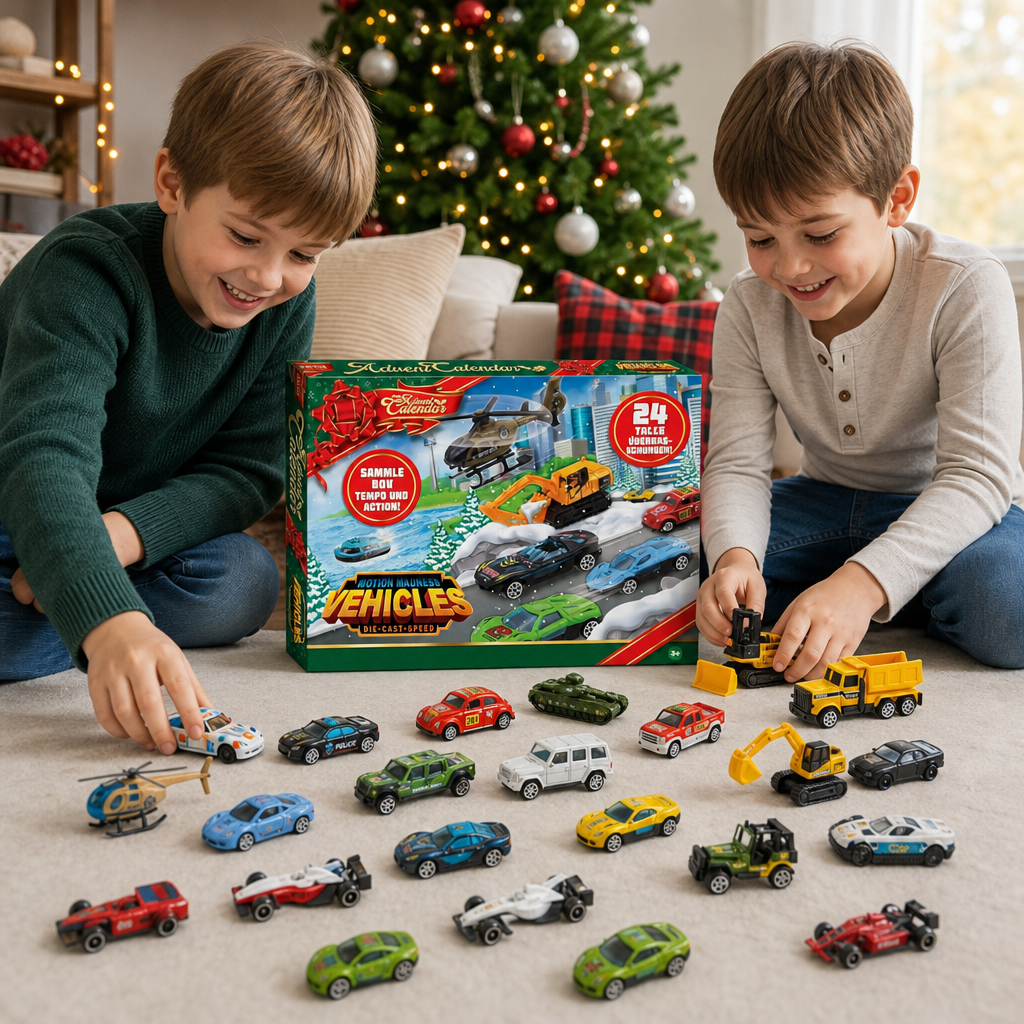 Weihnachts-Adventskalender mit Druckgussautos für Kinder