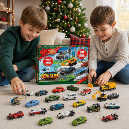 Weihnachts-Adventskalender mit Druckgussautos für Kinder