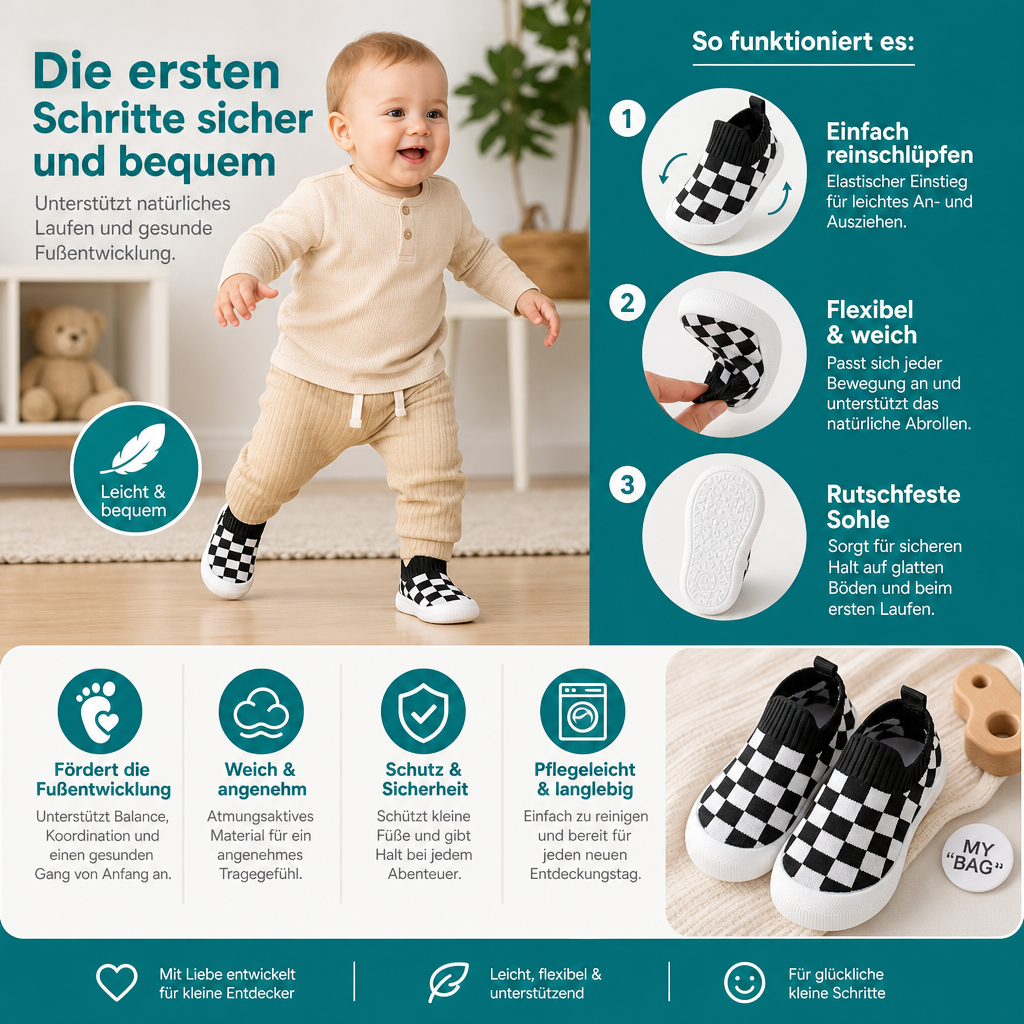 Leichte karierte Lauflernschuhe für Babys mit weichen rutschfesten Sohlen