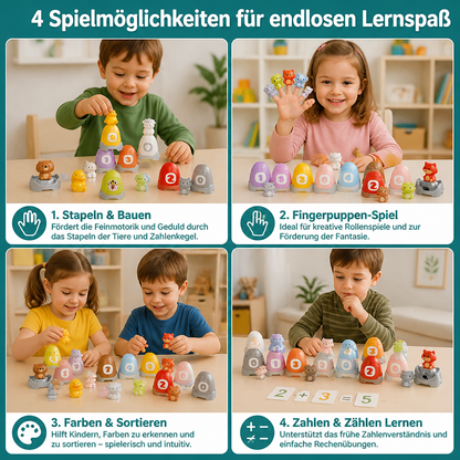 Montessori-Fingerpuppen-Set aus weichem Gummi mit Bauernhoftieren zum Farben-Sortieren & Zahlenlernen