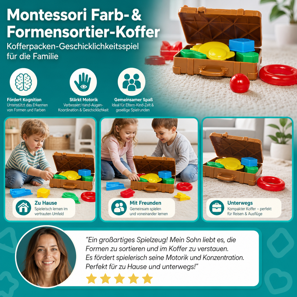 Montessori Farb- & Formensortier-Koffer – Kofferpacken-Geschicklichkeitsspiel für die Familie