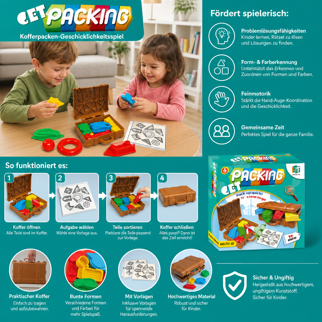 Montessori Farb- & Formensortier-Koffer – Kofferpacken-Geschicklichkeitsspiel für die Familie