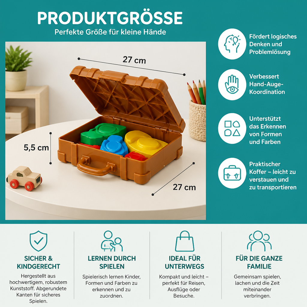 Montessori Farb- & Formensortier-Koffer – Kofferpacken-Geschicklichkeitsspiel für die Familie