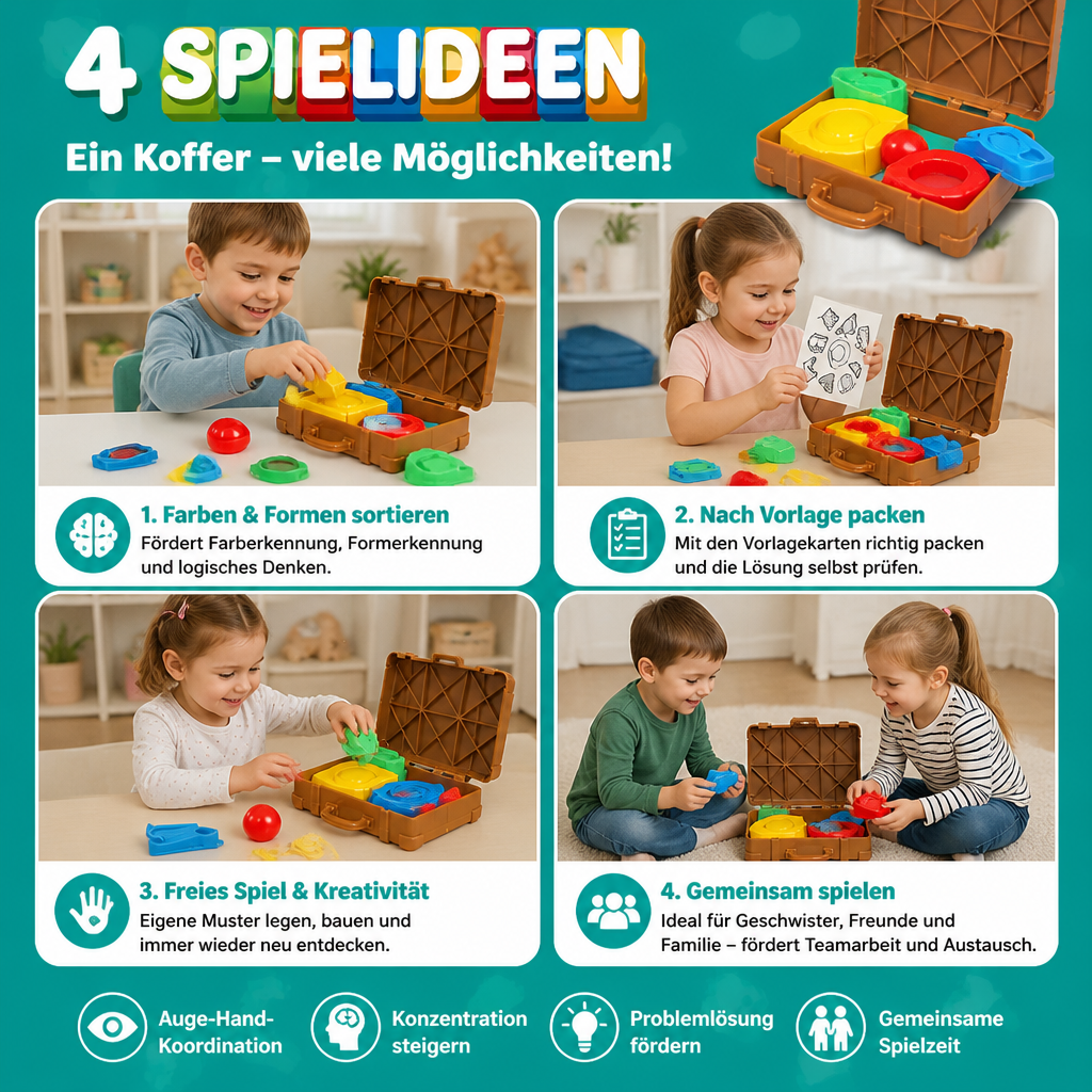 Montessori Farb- & Formensortier-Koffer – Kofferpacken-Geschicklichkeitsspiel für die Familie