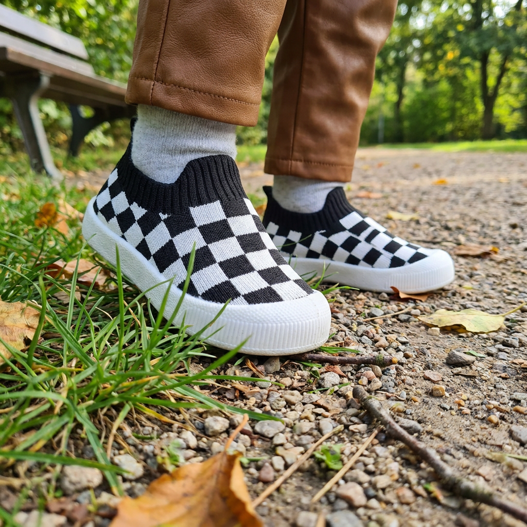 Leichte karierte Lauflernschuhe für Babys mit weichen rutschfesten Sohlen