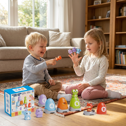 Montessori-Fingerpuppen-Set aus weichem Gummi mit Bauernhoftieren zum Farben-Sortieren & Zahlenlernen