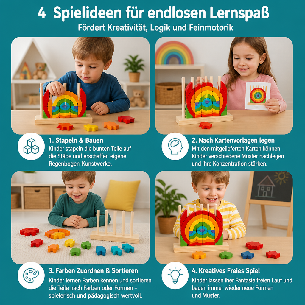 Montessori Holz-Regenbogen Stapel- & Zuordnungspuzzle