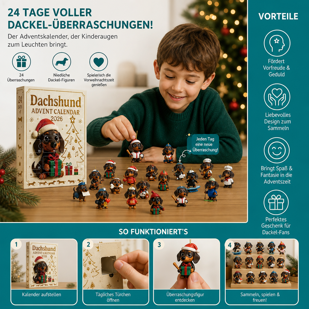 24-Tage Dackel-Adventskalender mit Überraschungsfiguren