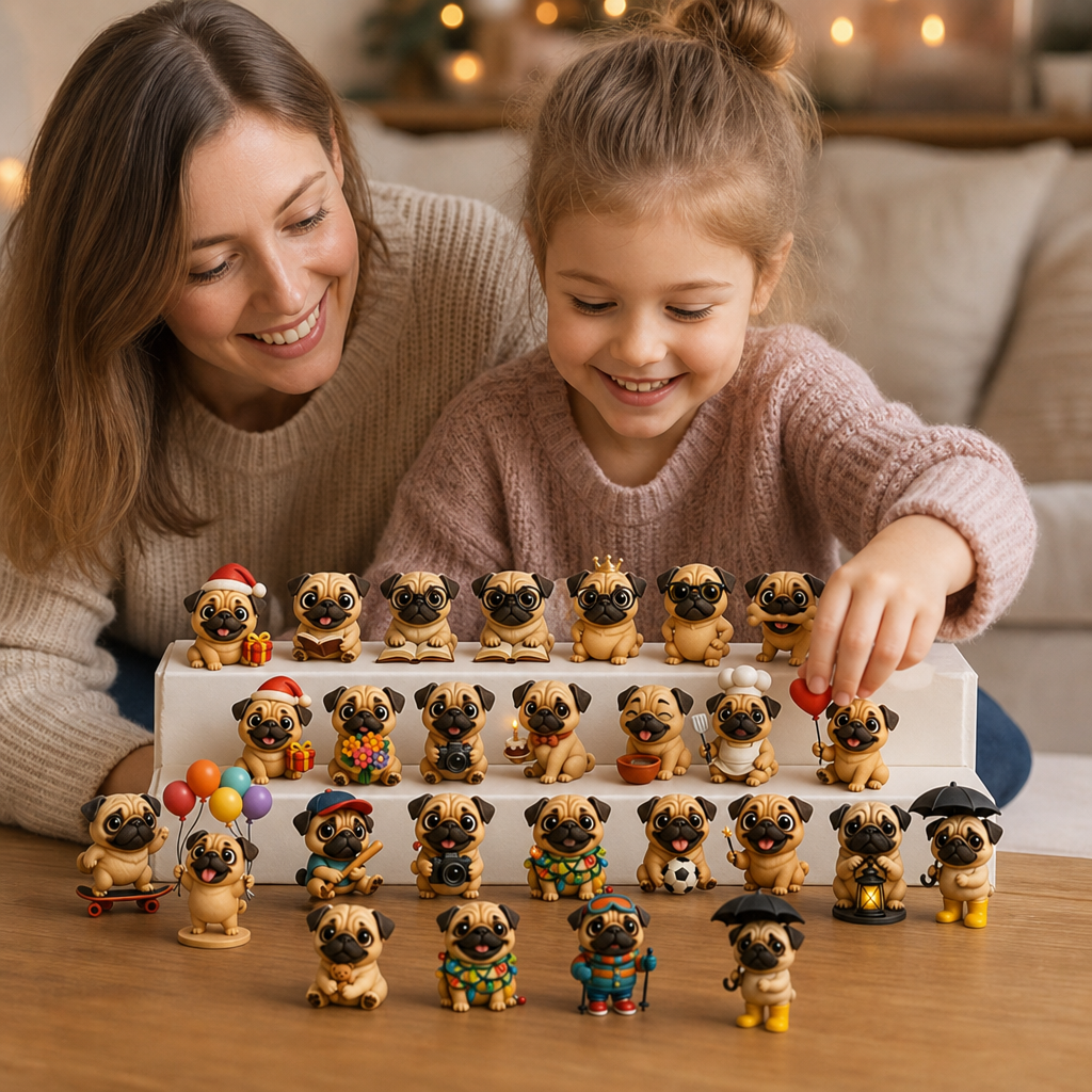 24-Tage Mops-Adventskalender mit Überraschungsfiguren
