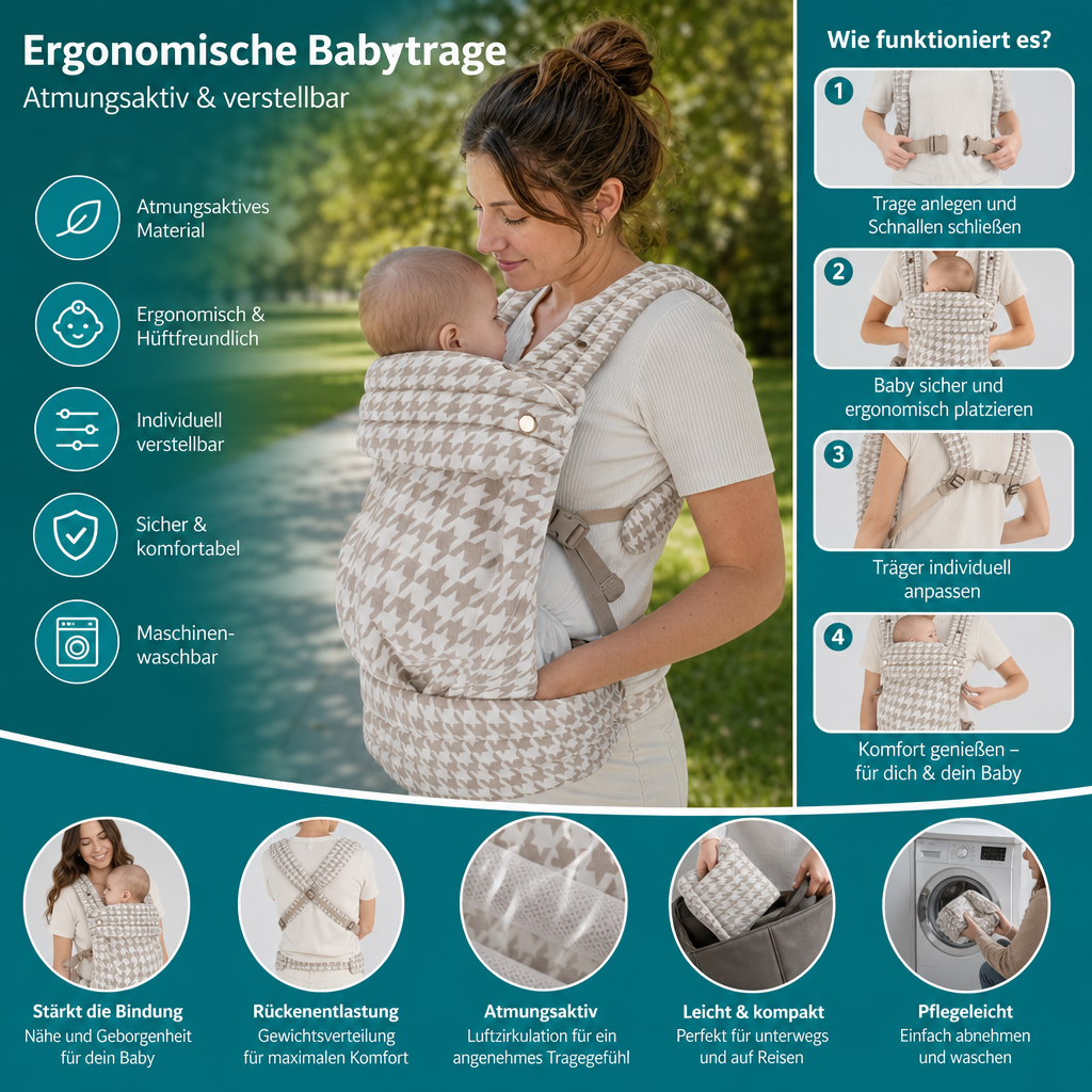 Ergonomische Babytrage – Atmungsaktiv & verstellbar