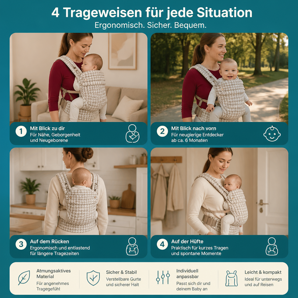 Ergonomische Babytrage – Atmungsaktiv & verstellbar