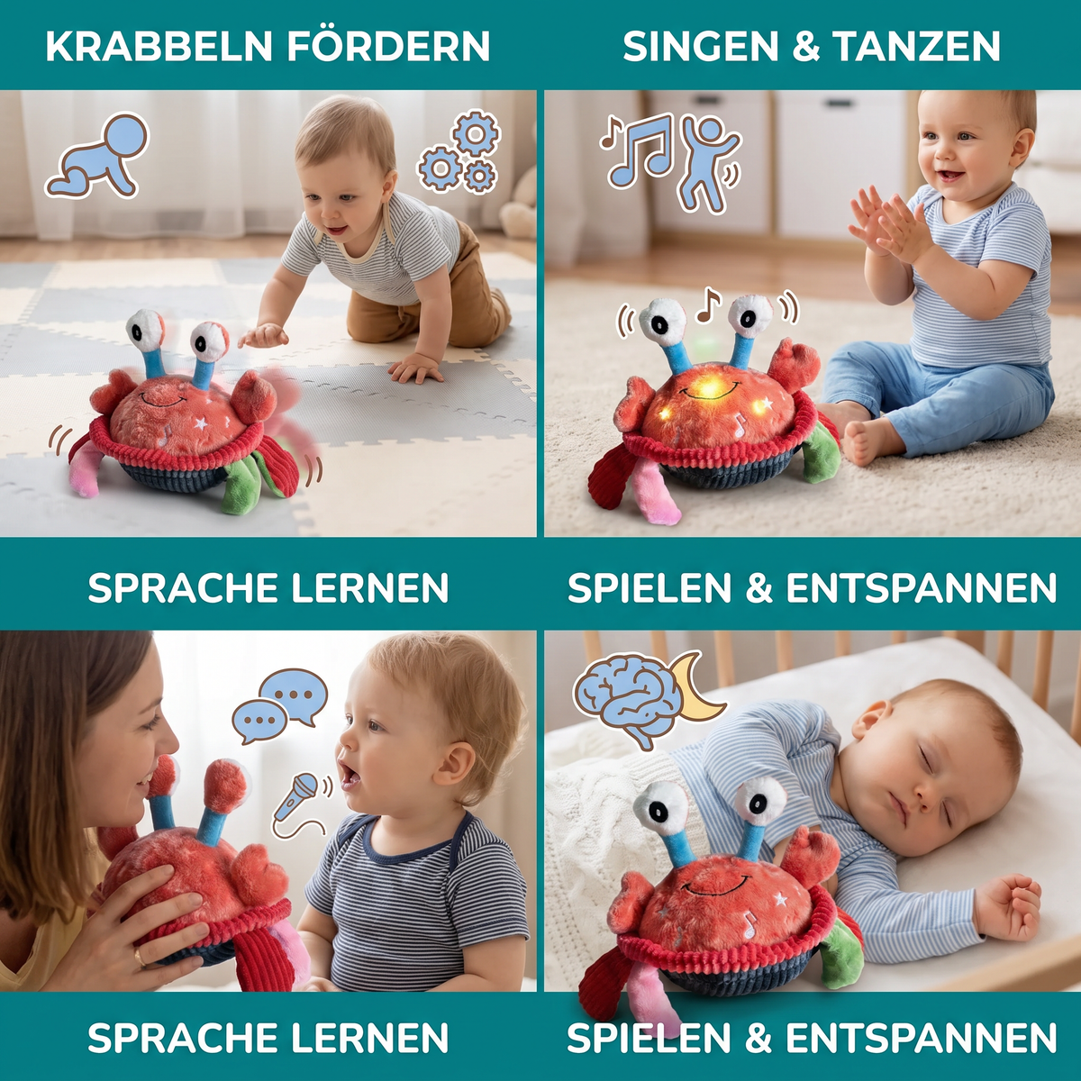 Interaktive musikalische Krabbe mit Sprachfunktion – Bewegliches Lernspielzeug für Babys