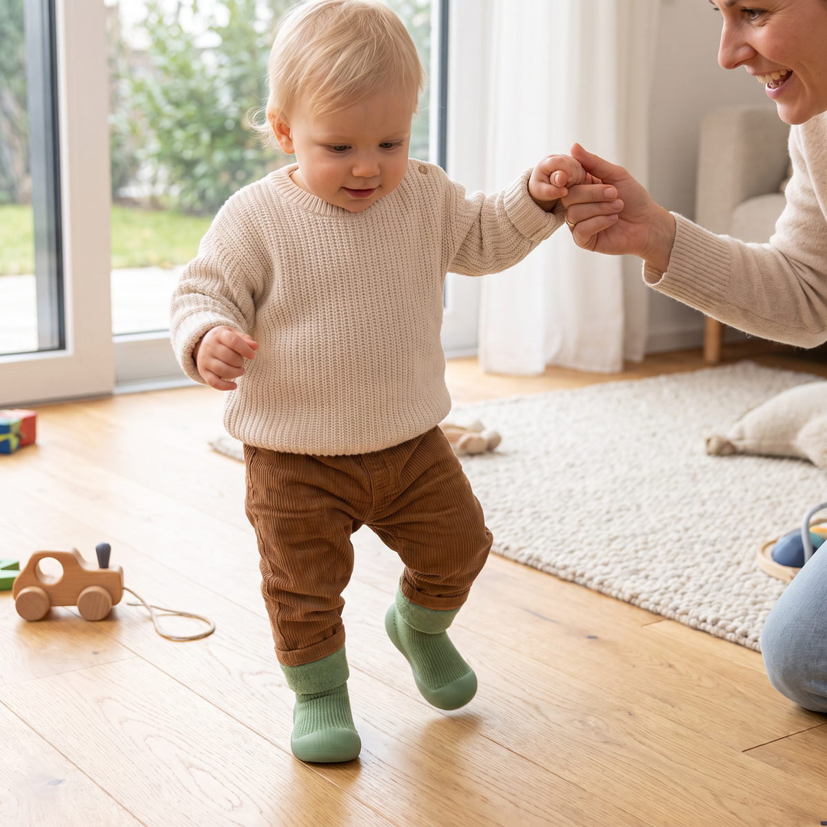 Warme Lauflern-Sockenschuhe für Babys mit weichen rutschfesten Sohlen