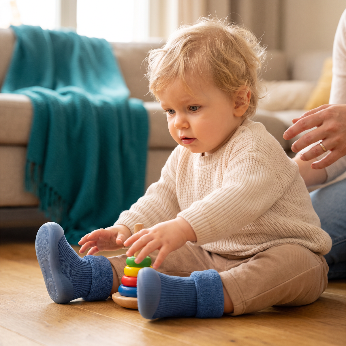 Warme Lauflern-Sockenschuhe für Babys mit weichen rutschfesten Sohlen