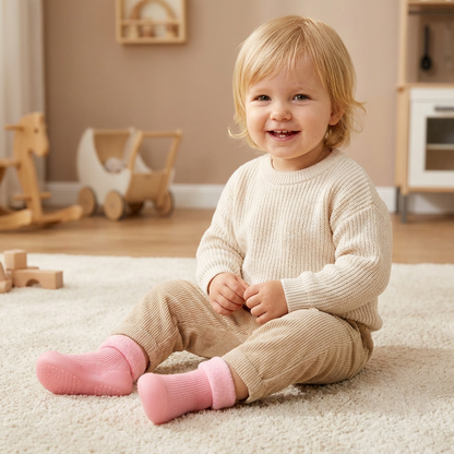 Warme Lauflern-Sockenschuhe für Babys mit weichen rutschfesten Sohlen
