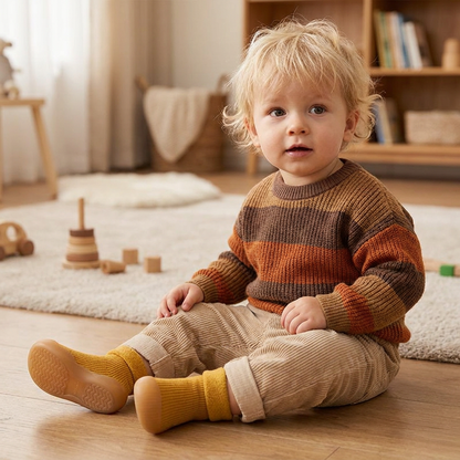 Warme Lauflern-Sockenschuhe für Babys mit weichen rutschfesten Sohlen