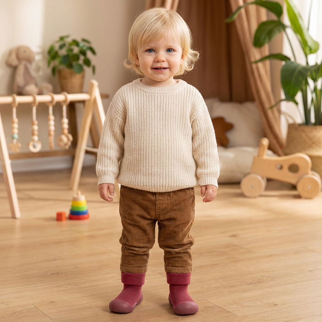 Warme Lauflern-Sockenschuhe für Babys mit weichen rutschfesten Sohlen