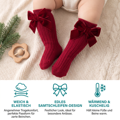 Weihnachtliche Kniestrümpfe für Baby-Mädchen mit Samtschleifen