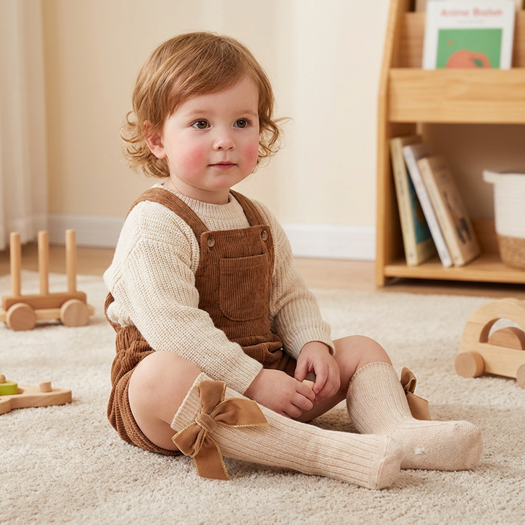 Weihnachtliche Kniestrümpfe für Baby-Mädchen mit Samtschleifen