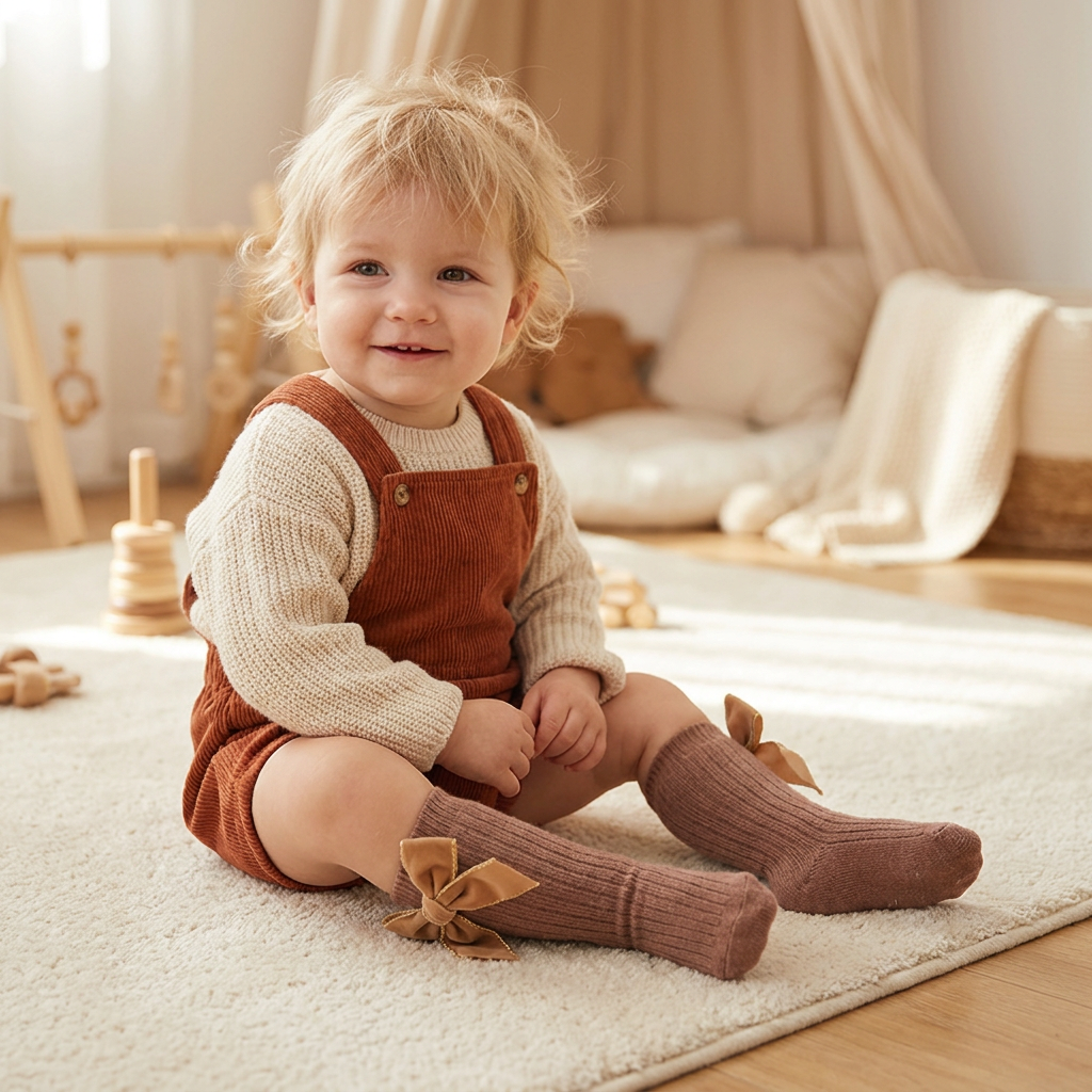 Weihnachtliche Kniestrümpfe für Baby-Mädchen mit Samtschleifen