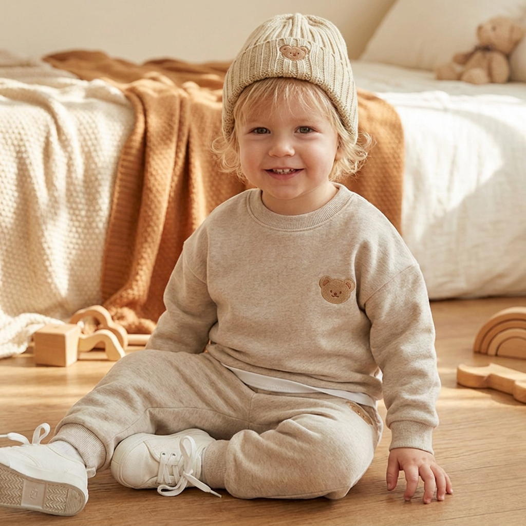 Baby-Outfit mit besticktem Bären-Sweatshirt & passender Jogginghose