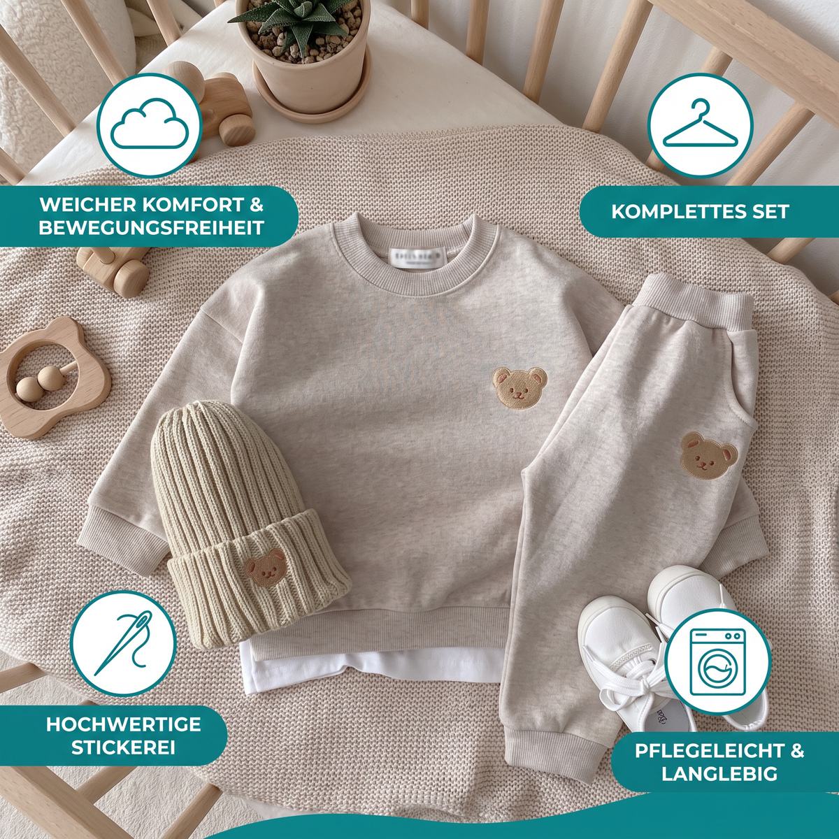 Baby-Outfit mit besticktem Bären-Sweatshirt & passender Jogginghose