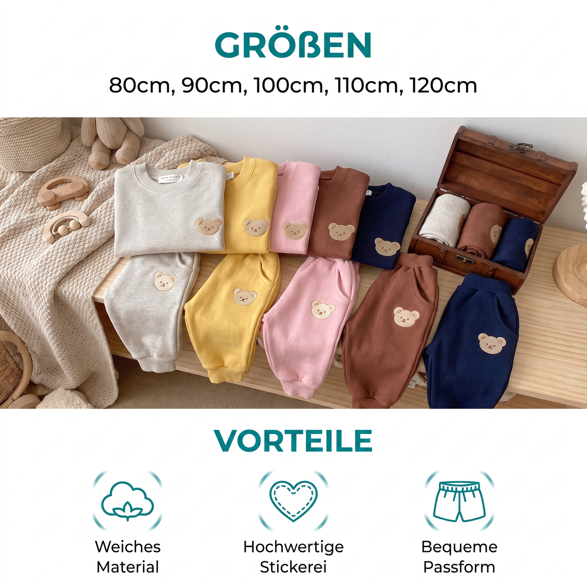 Baby-Outfit mit besticktem Bären-Sweatshirt & passender Jogginghose