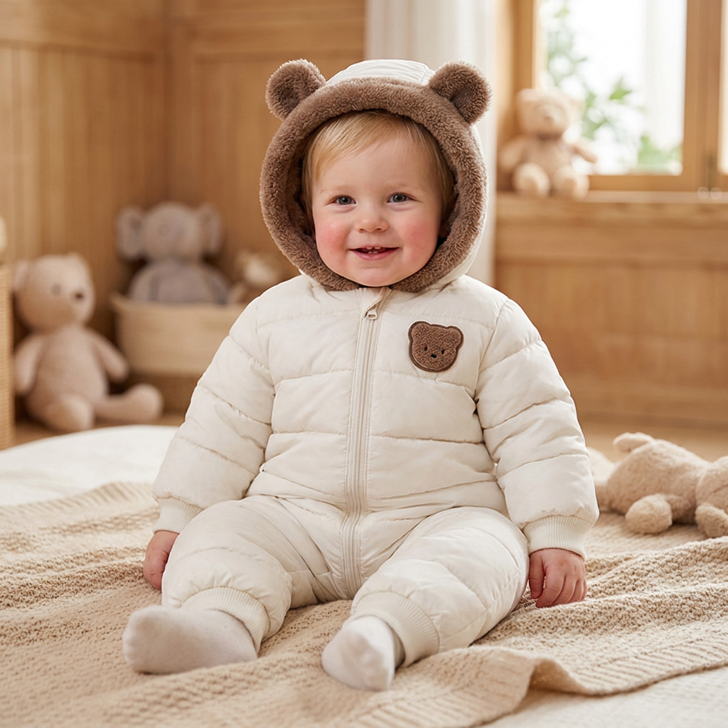 Baby-Bären-Overall – Warmer Einteiler mit Fleecefutter