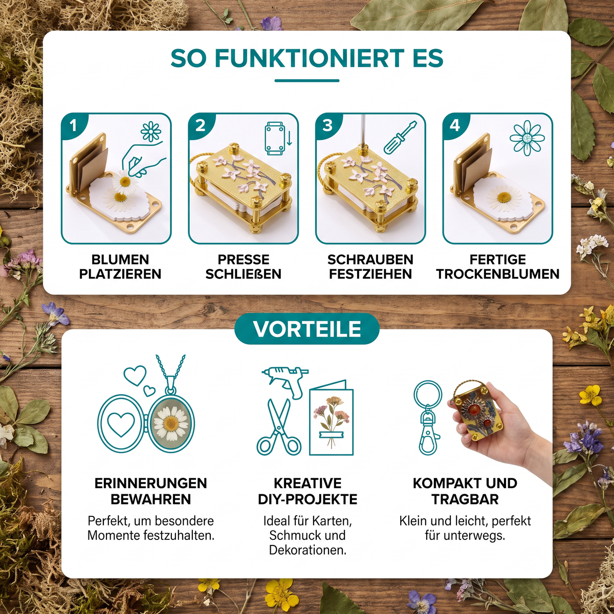 Mini-Blumenpresse aus Metall für DIY-Trockenblumen-Bastelprojekte