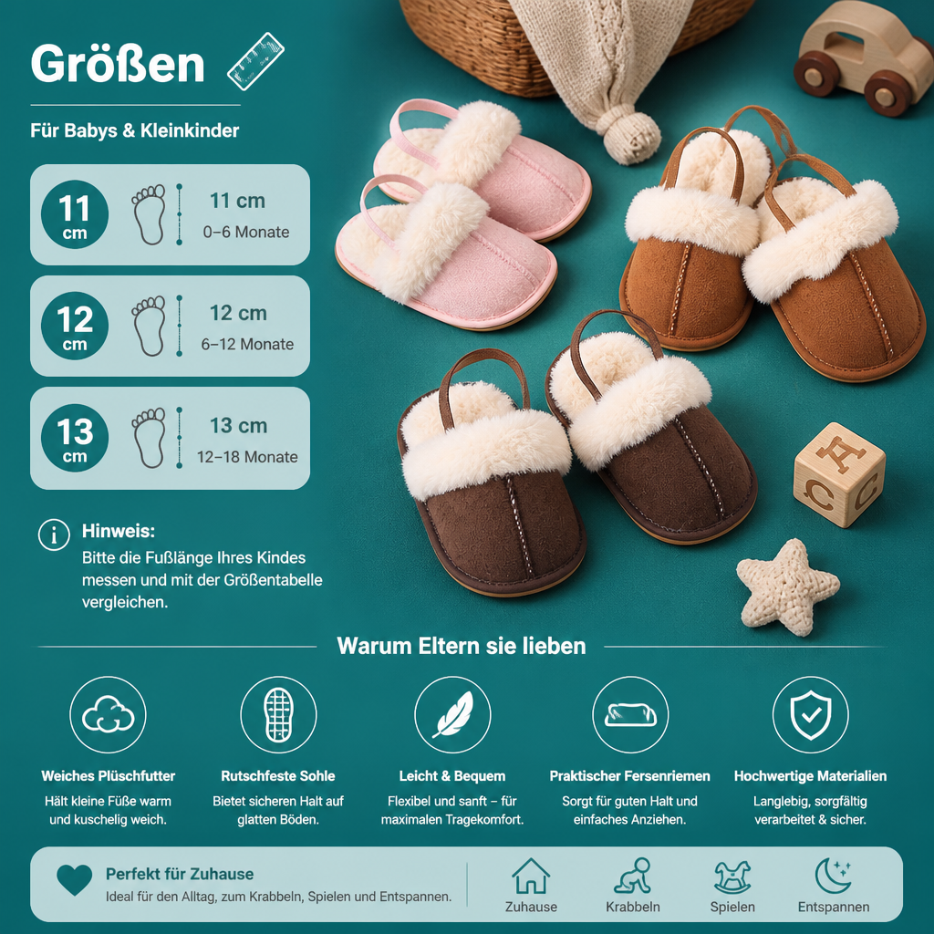 Flauschige Hausschuhe für Babys & Kleinkinder mit weichem Plüschfutter und rutschfesten Sohlen