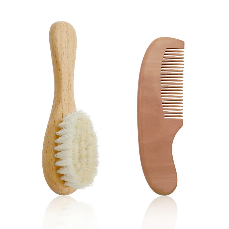 Baby Bürste und Kamm Set – Holzhaarbürste mit Naturborsten für Neugeborene