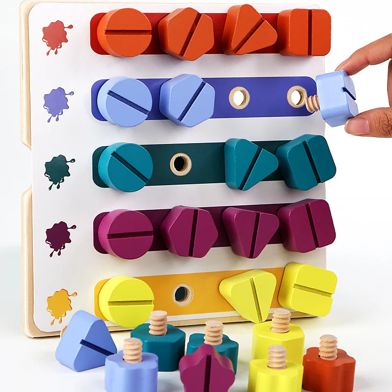 Feinmotorische Fähigkeiten spielerisch verbessern - Holz-Puzzlespiel mit Formen und Farben