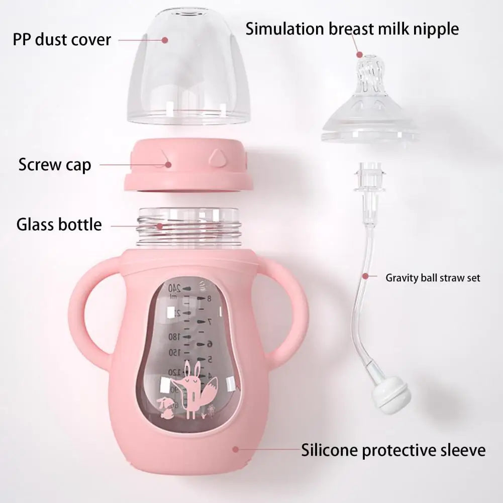 Baby Trinkflasche mit Griffen –  Silikon mit Weichem Sauger & Tiermotiv