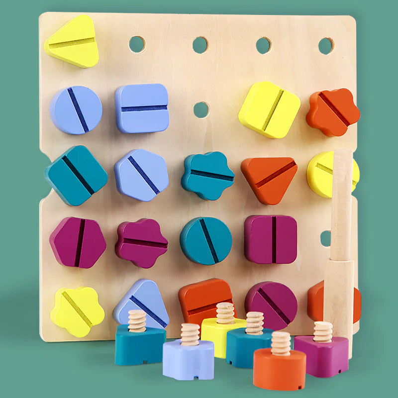 Feinmotorische Fähigkeiten spielerisch verbessern - Holz-Puzzlespiel mit Formen und Farben