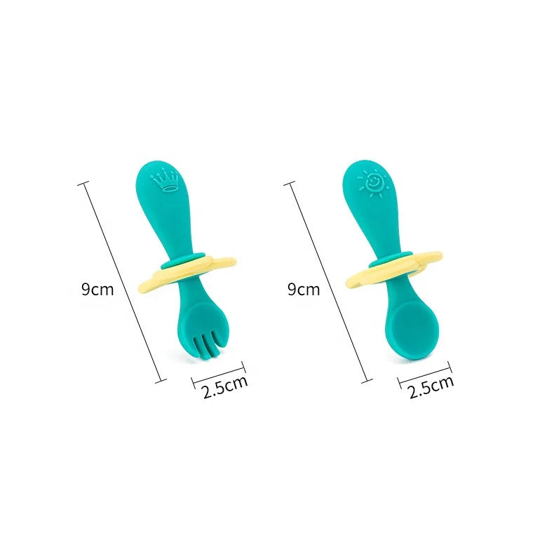 Baby Besteck Set aus Silikon – Lernlöffel & Gabel mit Sicherheitsring für Kleinkinder