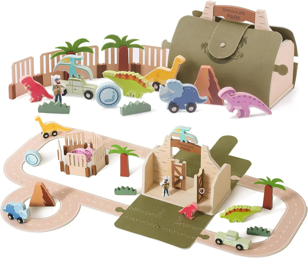 Dino-Park Spielset aus Holz – Prähistorischer Spaß für Kinder
