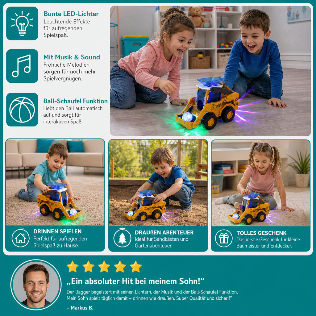 Musikalischer Leucht-Bagger mit automatischer Ball-Schaufelfunktion