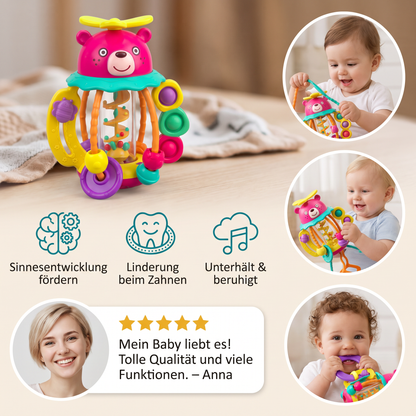 3-in-1 multisensorisches Beißspielzeug mit Zugschnüren, Rassel- & Regengeräuschen für Babys