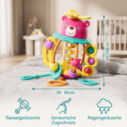3-in-1 multisensorisches Beißspielzeug mit Zugschnüren, Rassel- & Regengeräuschen für Babys