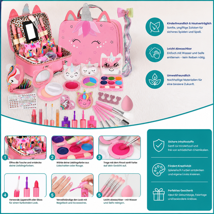 Umweltfreundliches & leicht abwaschbares Prinzessinnen-Make-up-Set für Kinder mit Kosmetiktasche